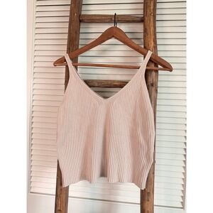 H M Ribbed V Neck Tank Top Women Size M Beige Knit Camisole